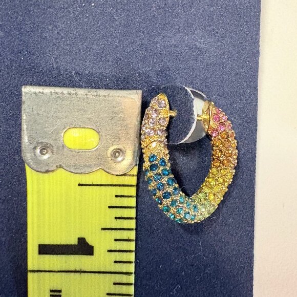 Kurt Geiger London Rainbow Crystal Hoop Earrings Gold Tone NEW - Picture 3 of 3